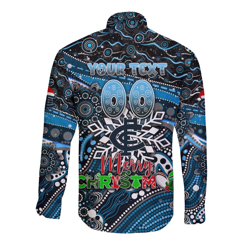 Merry Christmas AFL Carlton Blues Long Sleeve Button Shirt Aboriginal Santa Football Mascot