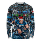 Merry Christmas AFL Carlton Blues Long Sleeve Shirt Aboriginal Santa Football Mascot