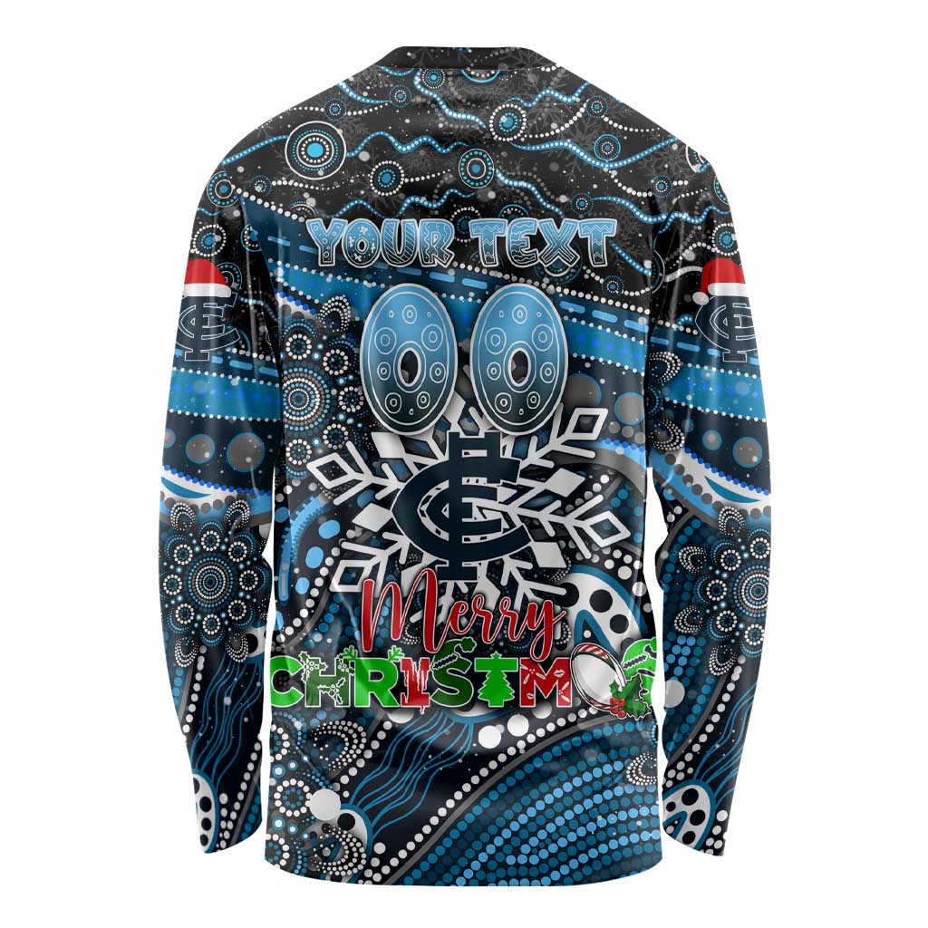 Merry Christmas AFL Carlton Blues Long Sleeve Shirt Aboriginal Santa Football Mascot