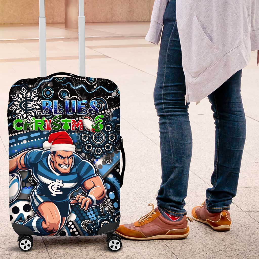 Merry Christmas AFL Carlton Blues Luggage Cover Aboriginal Santa Football Mascot