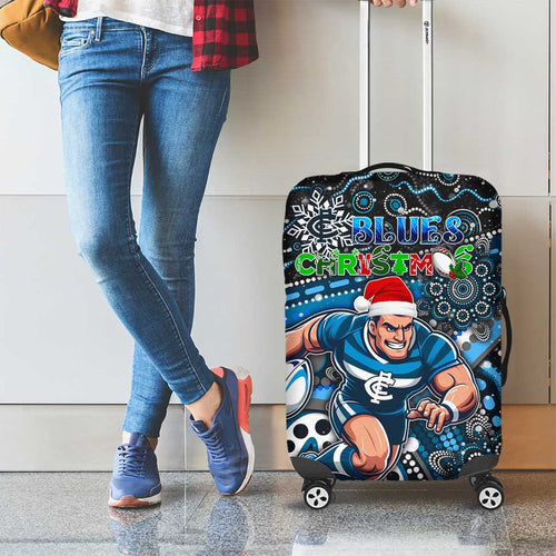Merry Christmas AFL Carlton Blues Luggage Cover Aboriginal Santa Football Mascot