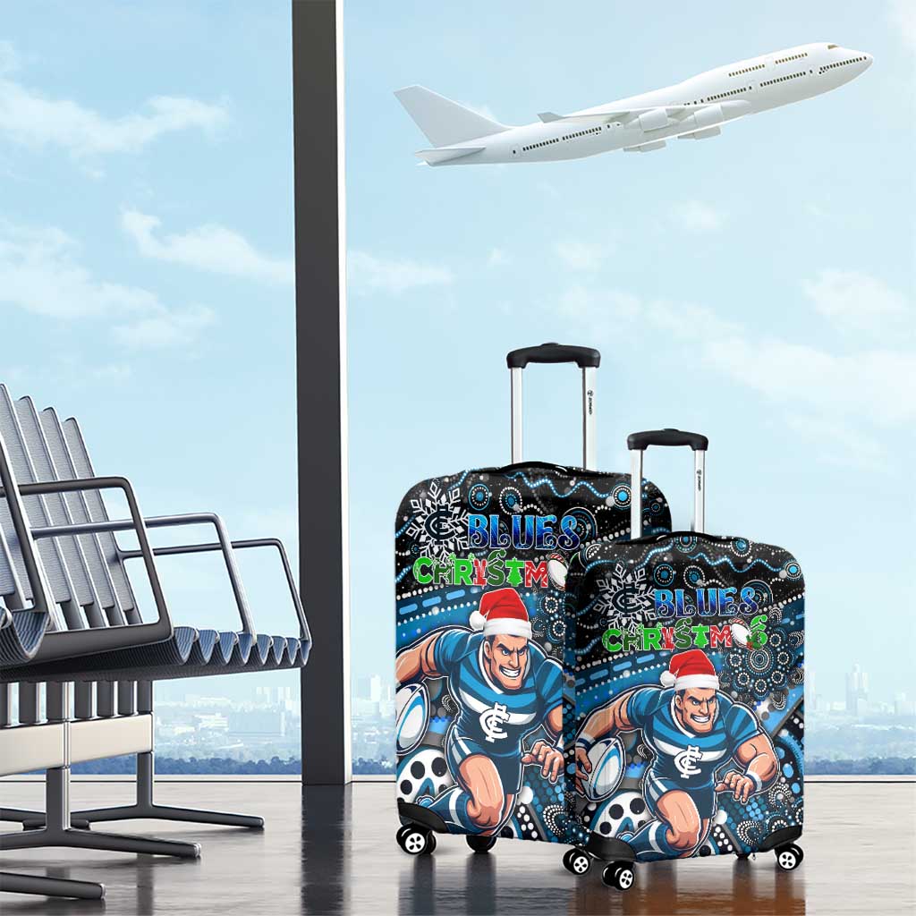 Merry Christmas AFL Carlton Blues Luggage Cover Aboriginal Santa Football Mascot