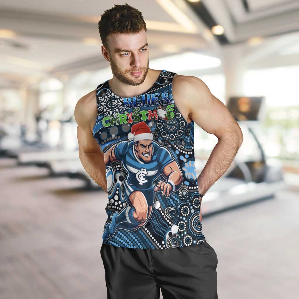 Merry Christmas AFL Carlton Blues Men Tank Top Aboriginal Santa Football Mascot