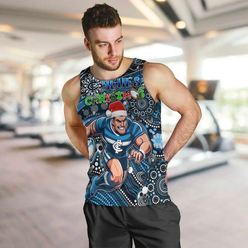 Merry Christmas AFL Carlton Blues Men Tank Top Aboriginal Santa Football Mascot