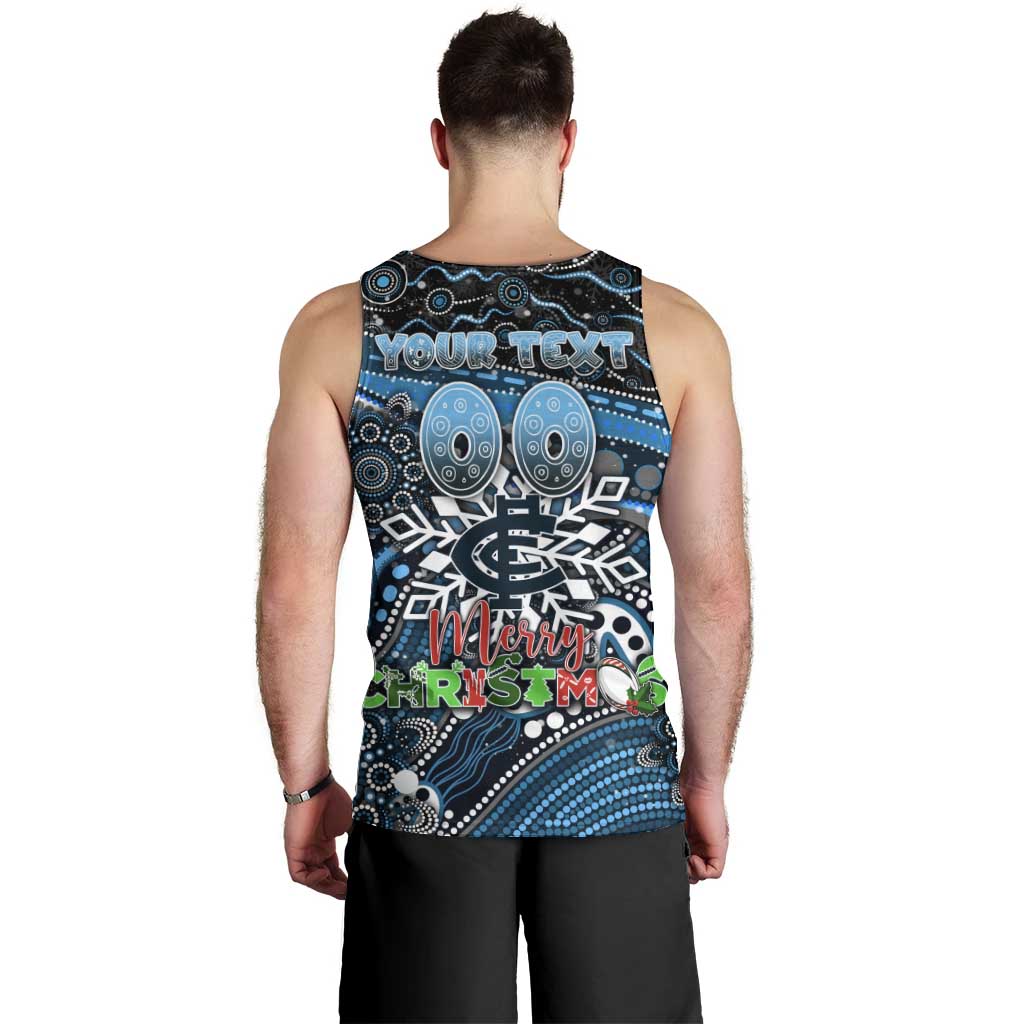 Merry Christmas AFL Carlton Blues Men Tank Top Aboriginal Santa Football Mascot