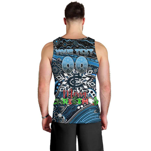 Merry Christmas AFL Carlton Blues Men Tank Top Aboriginal Santa Football Mascot