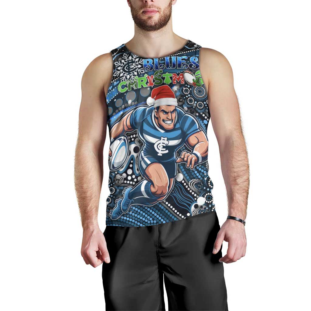 Merry Christmas AFL Carlton Blues Men Tank Top Aboriginal Santa Football Mascot
