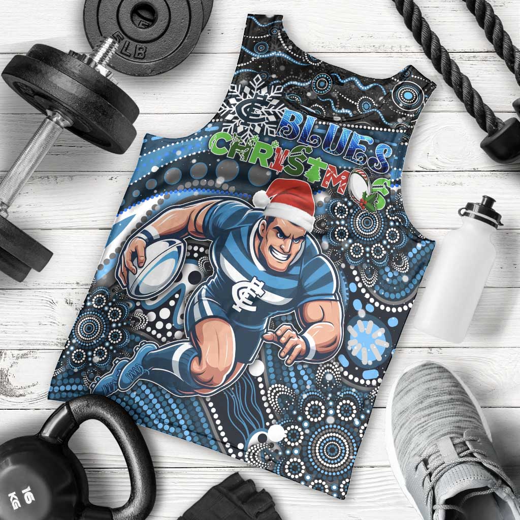 Merry Christmas AFL Carlton Blues Men Tank Top Aboriginal Santa Football Mascot