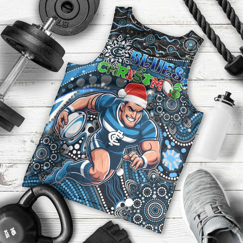 Merry Christmas AFL Carlton Blues Men Tank Top Aboriginal Santa Football Mascot