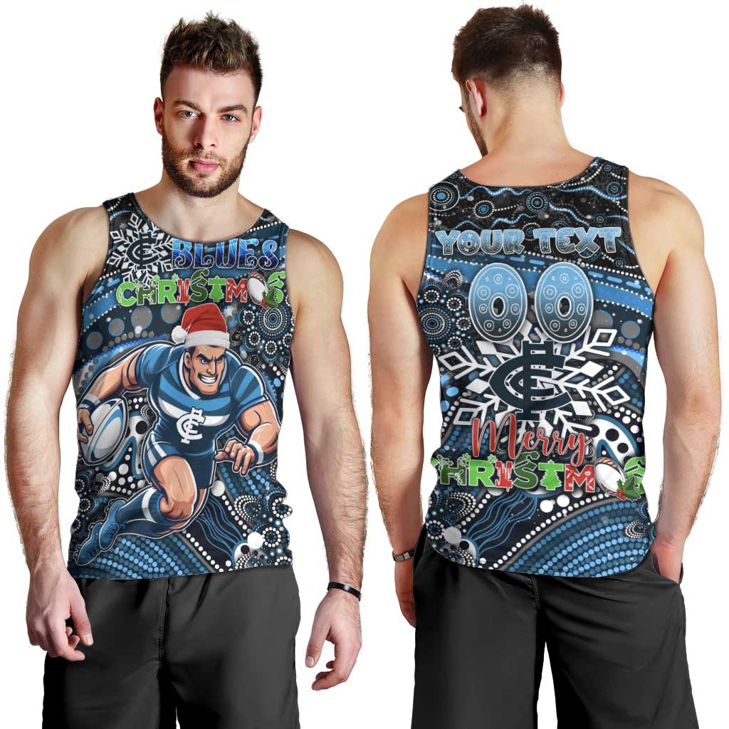 Merry Christmas AFL Carlton Blues Men Tank Top Aboriginal Santa Football Mascot