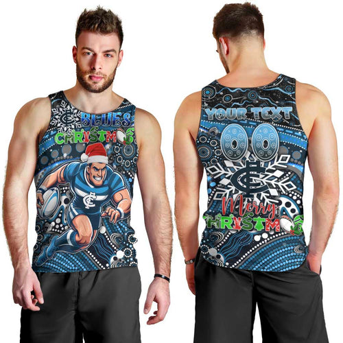 Merry Christmas AFL Carlton Blues Men Tank Top Aboriginal Santa Football Mascot