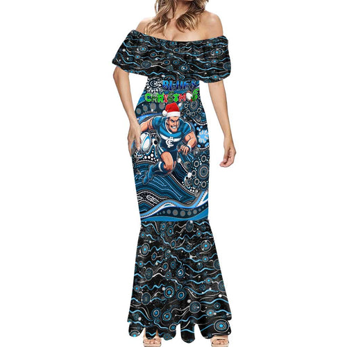 Merry Christmas AFL Carlton Blues Mermaid Dress Aboriginal Santa Football Mascot