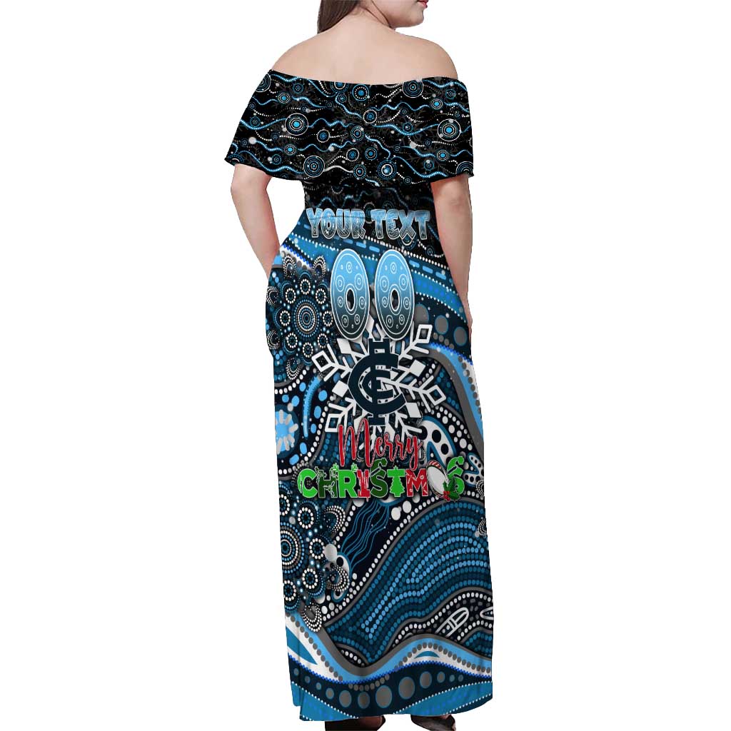 Merry Christmas AFL Carlton Blues Off Shoulder Maxi Dress Aboriginal Santa Football Mascot