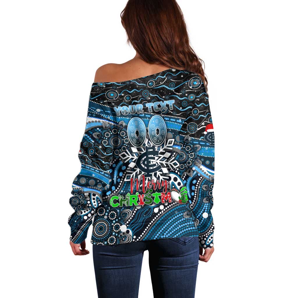 Merry Christmas AFL Carlton Blues Off Shoulder Sweater Aboriginal Santa Football Mascot