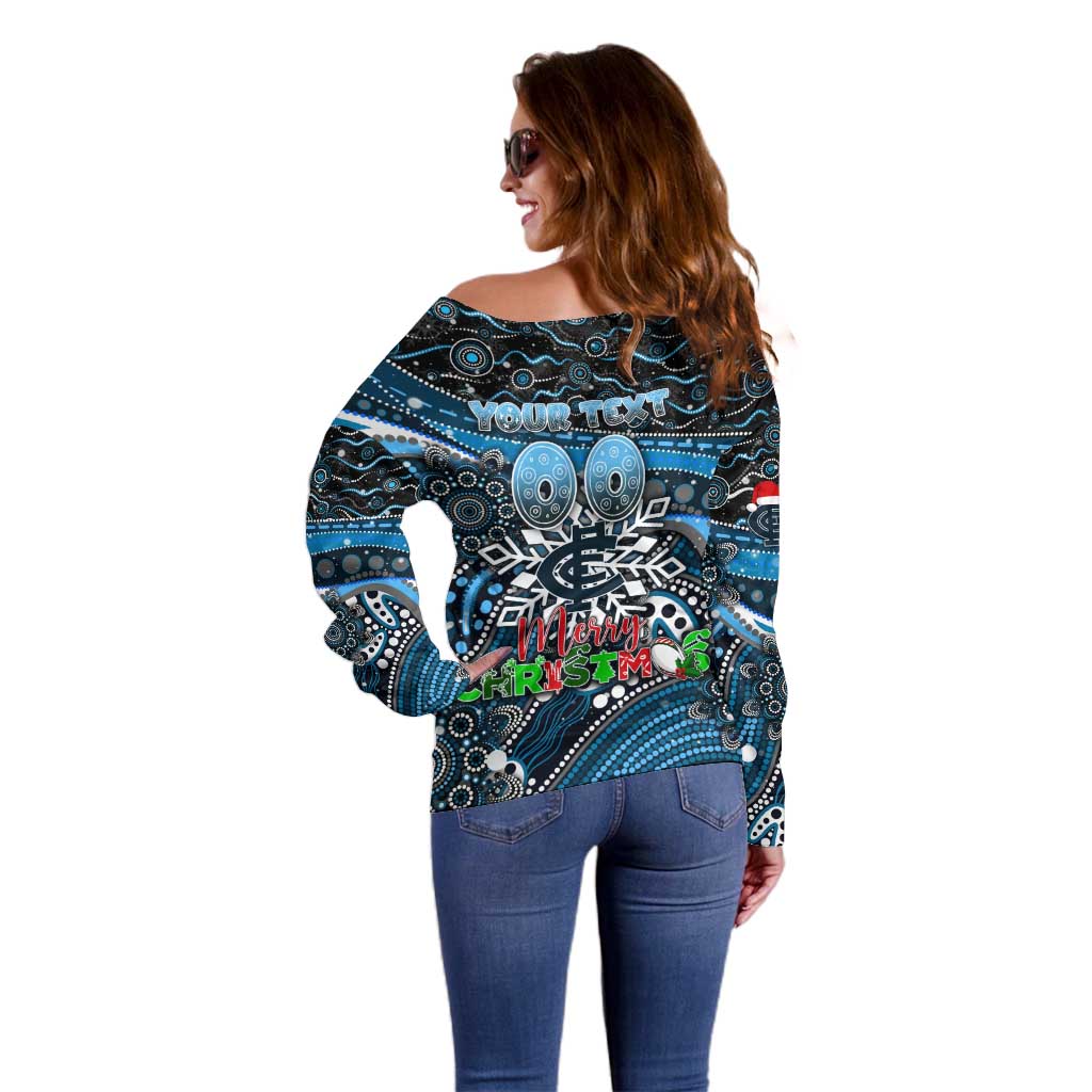 Merry Christmas AFL Carlton Blues Off Shoulder Sweater Aboriginal Santa Football Mascot