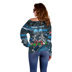 Merry Christmas AFL Carlton Blues Off Shoulder Sweater Aboriginal Santa Football Mascot