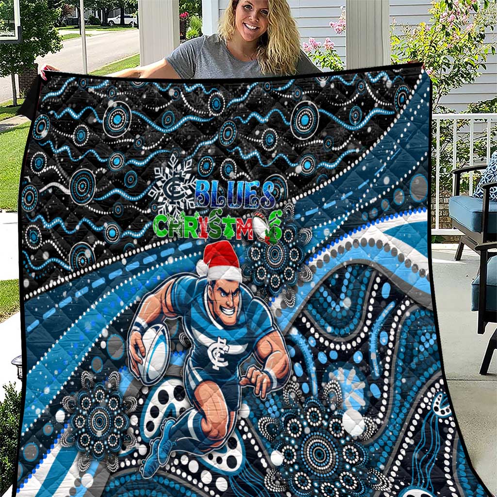 Merry Christmas AFL Carlton Blues Quilt Aboriginal Santa Football Mascot