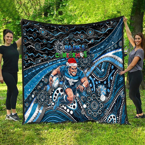 Merry Christmas AFL Carlton Blues Quilt Aboriginal Santa Football Mascot