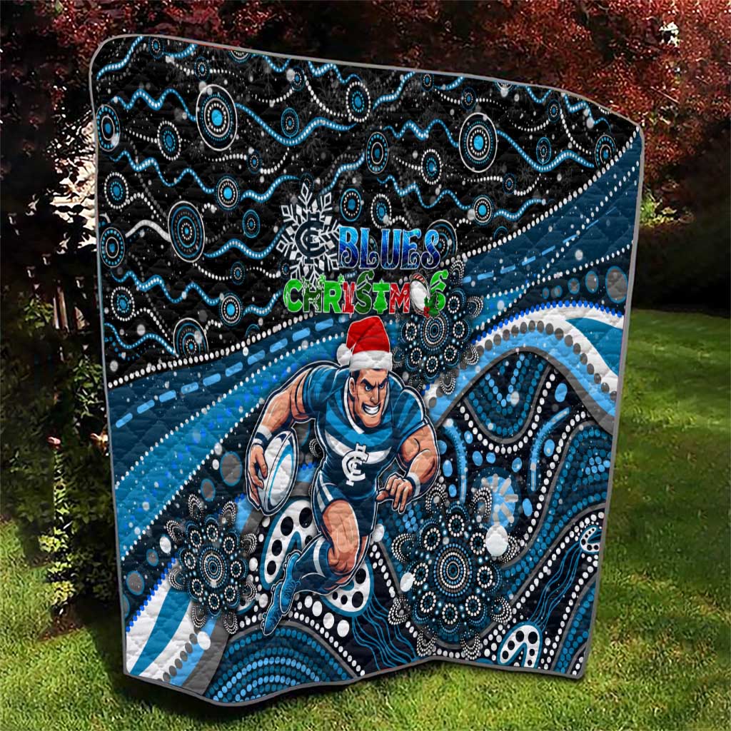 Merry Christmas AFL Carlton Blues Quilt Aboriginal Santa Football Mascot