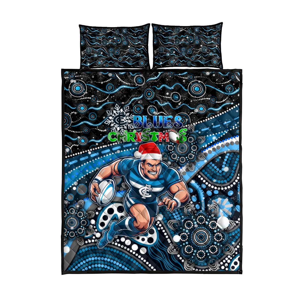 Merry Christmas AFL Carlton Blues Quilt Bed Set Aboriginal Santa Football Mascot