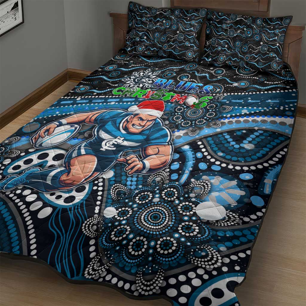 Merry Christmas AFL Carlton Blues Quilt Bed Set Aboriginal Santa Football Mascot