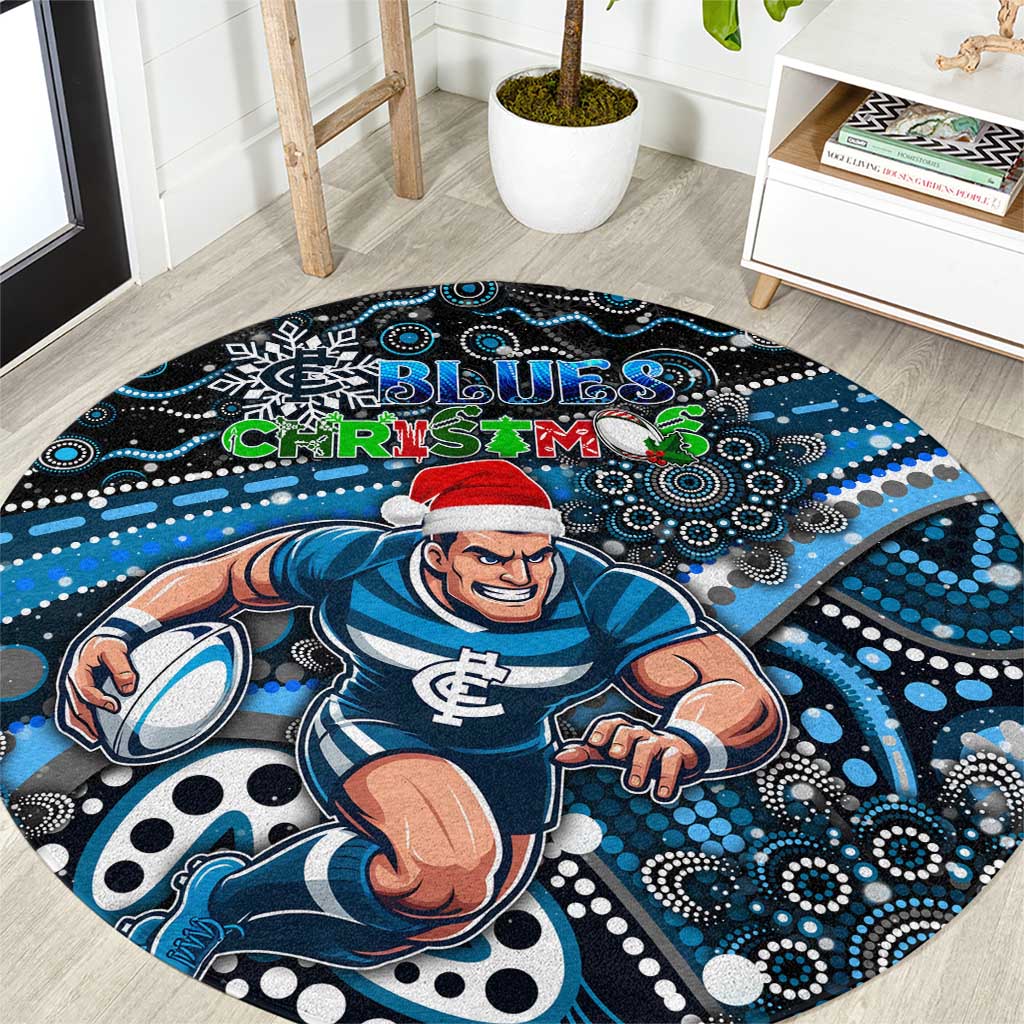 Merry Christmas AFL Carlton Blues Round Carpet Aboriginal Santa Football Mascot