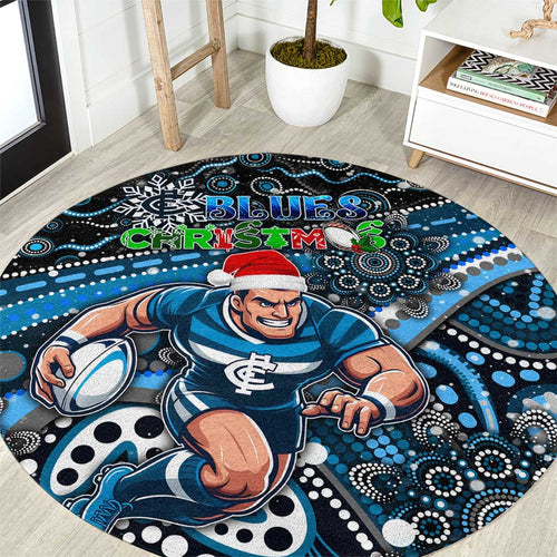 Merry Christmas AFL Carlton Blues Round Carpet Aboriginal Santa Football Mascot