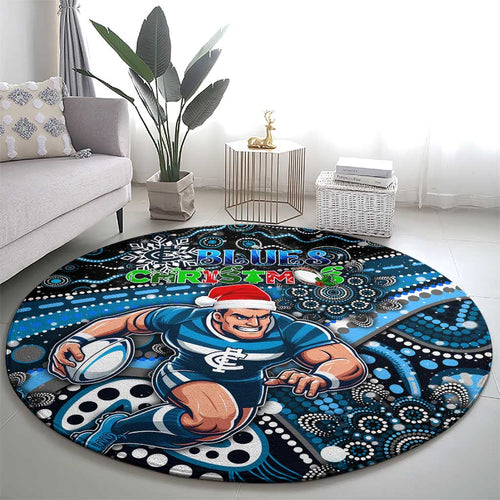Merry Christmas AFL Carlton Blues Round Carpet Aboriginal Santa Football Mascot