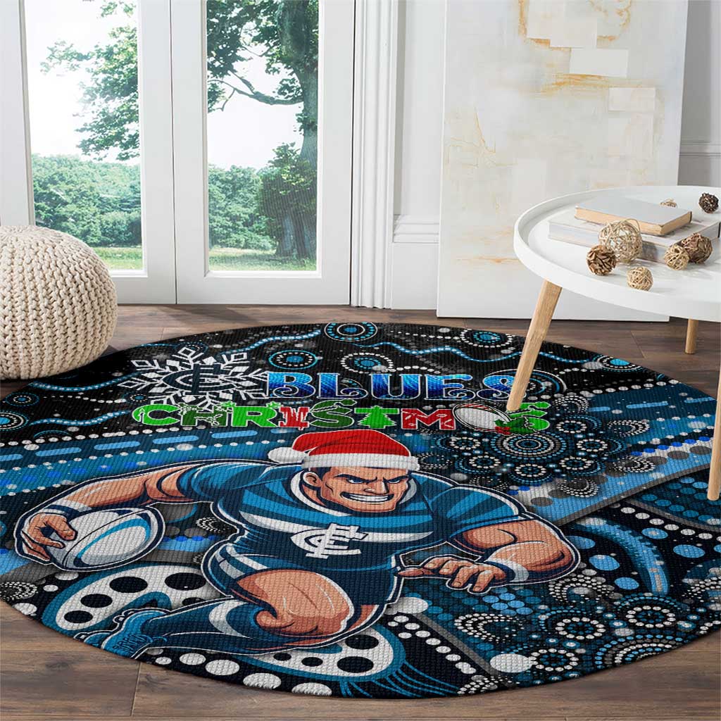 Merry Christmas AFL Carlton Blues Round Carpet Aboriginal Santa Football Mascot