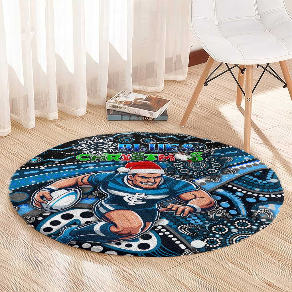 Merry Christmas AFL Carlton Blues Round Carpet Aboriginal Santa Football Mascot