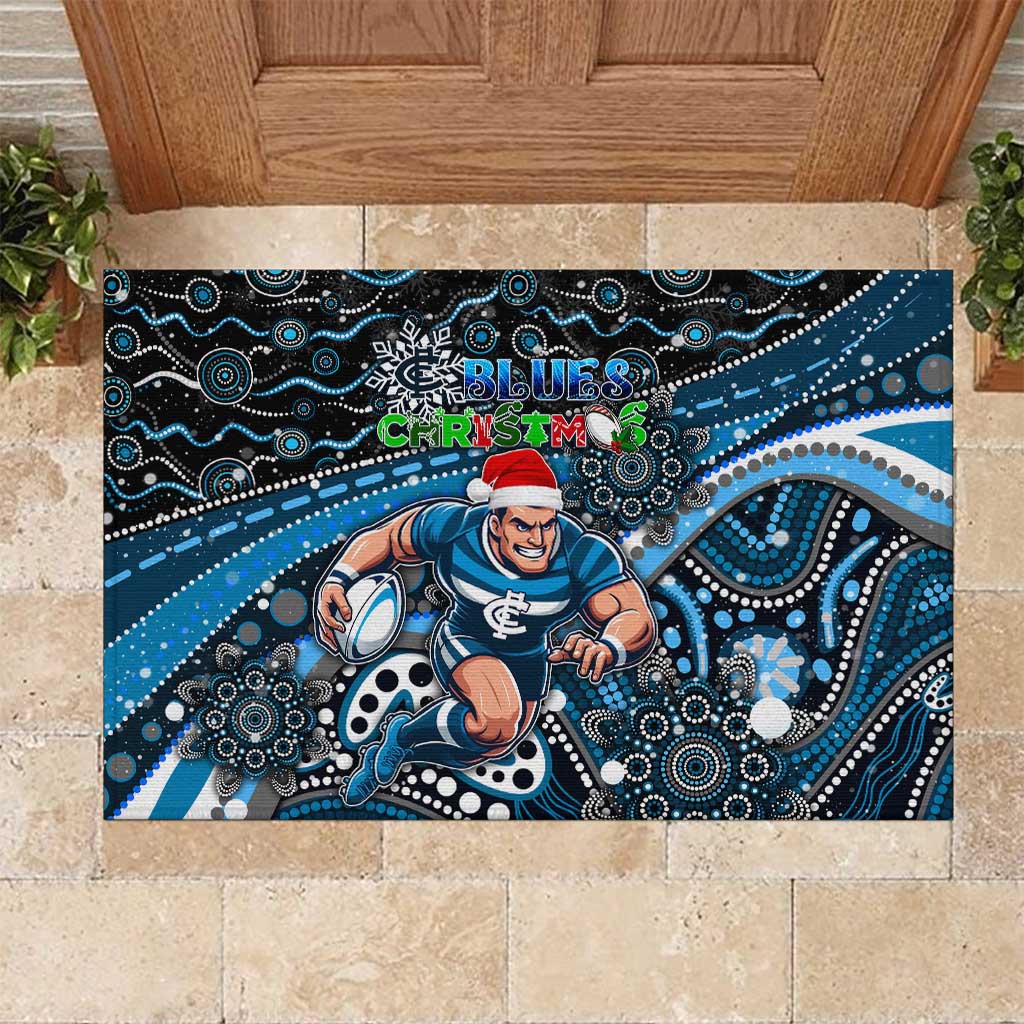 Merry Christmas AFL Carlton Blues Rubber Doormat Aboriginal Santa Football Mascot
