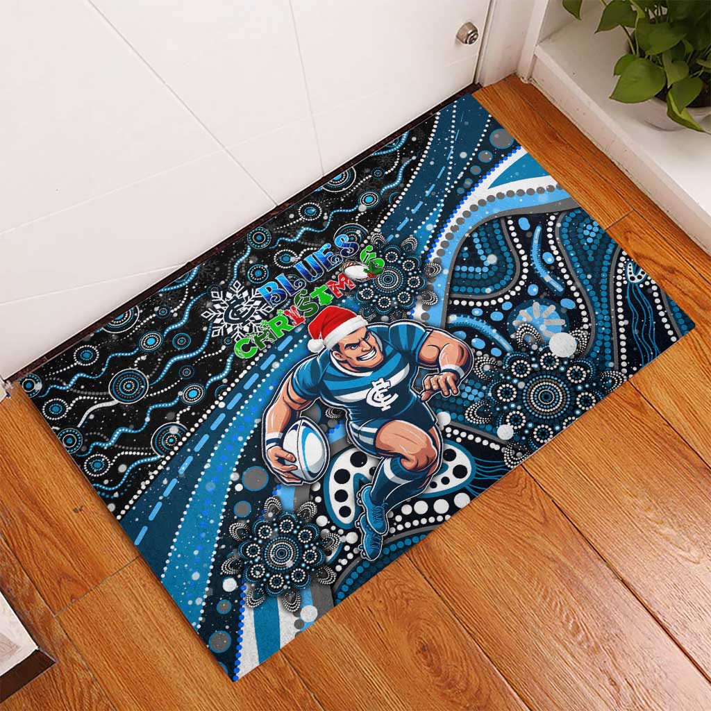 Merry Christmas AFL Carlton Blues Rubber Doormat Aboriginal Santa Football Mascot