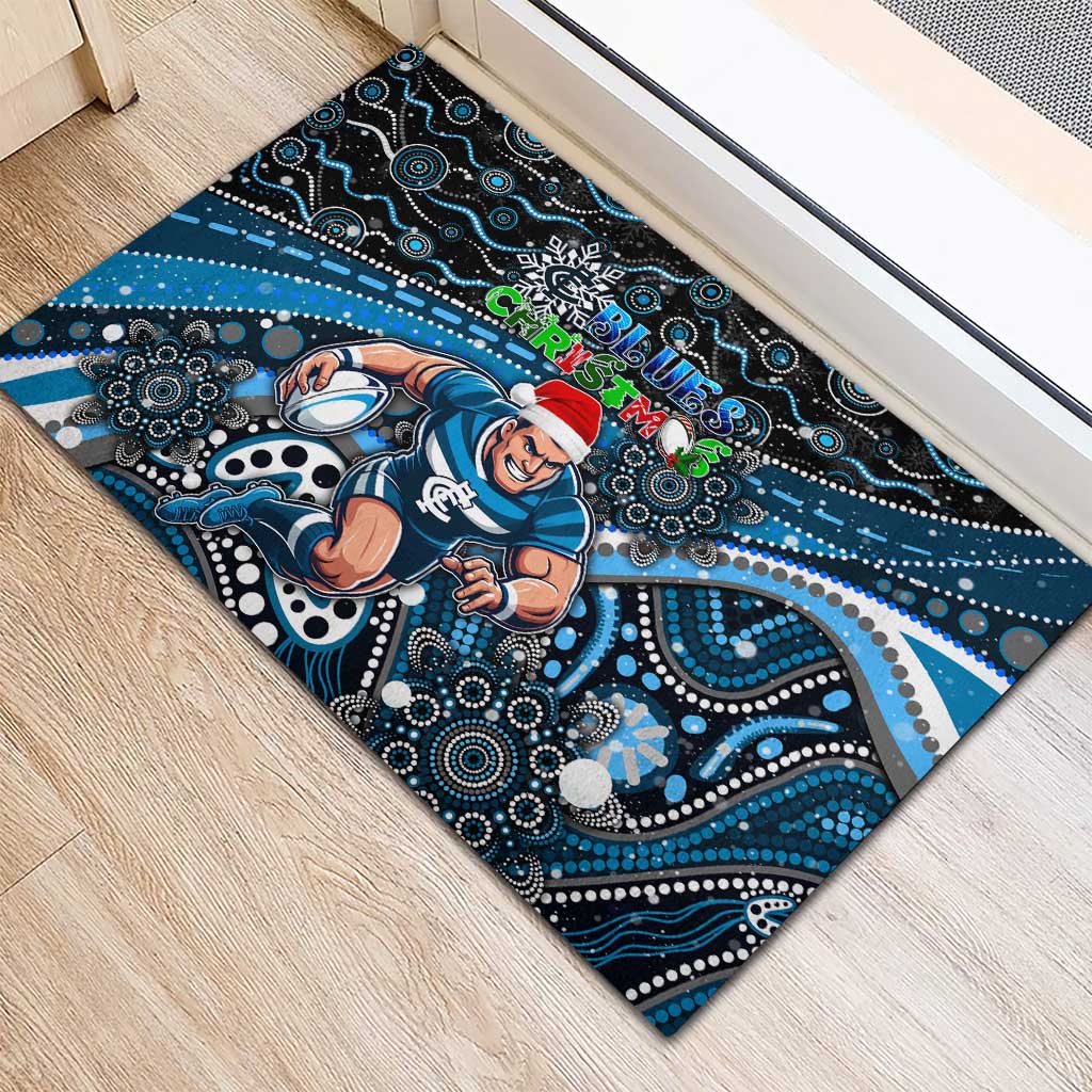 Merry Christmas AFL Carlton Blues Rubber Doormat Aboriginal Santa Football Mascot