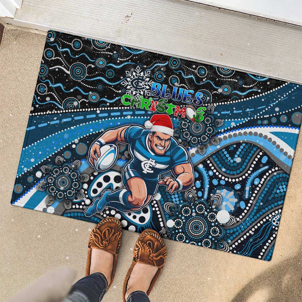 Merry Christmas AFL Carlton Blues Rubber Doormat Aboriginal Santa Football Mascot