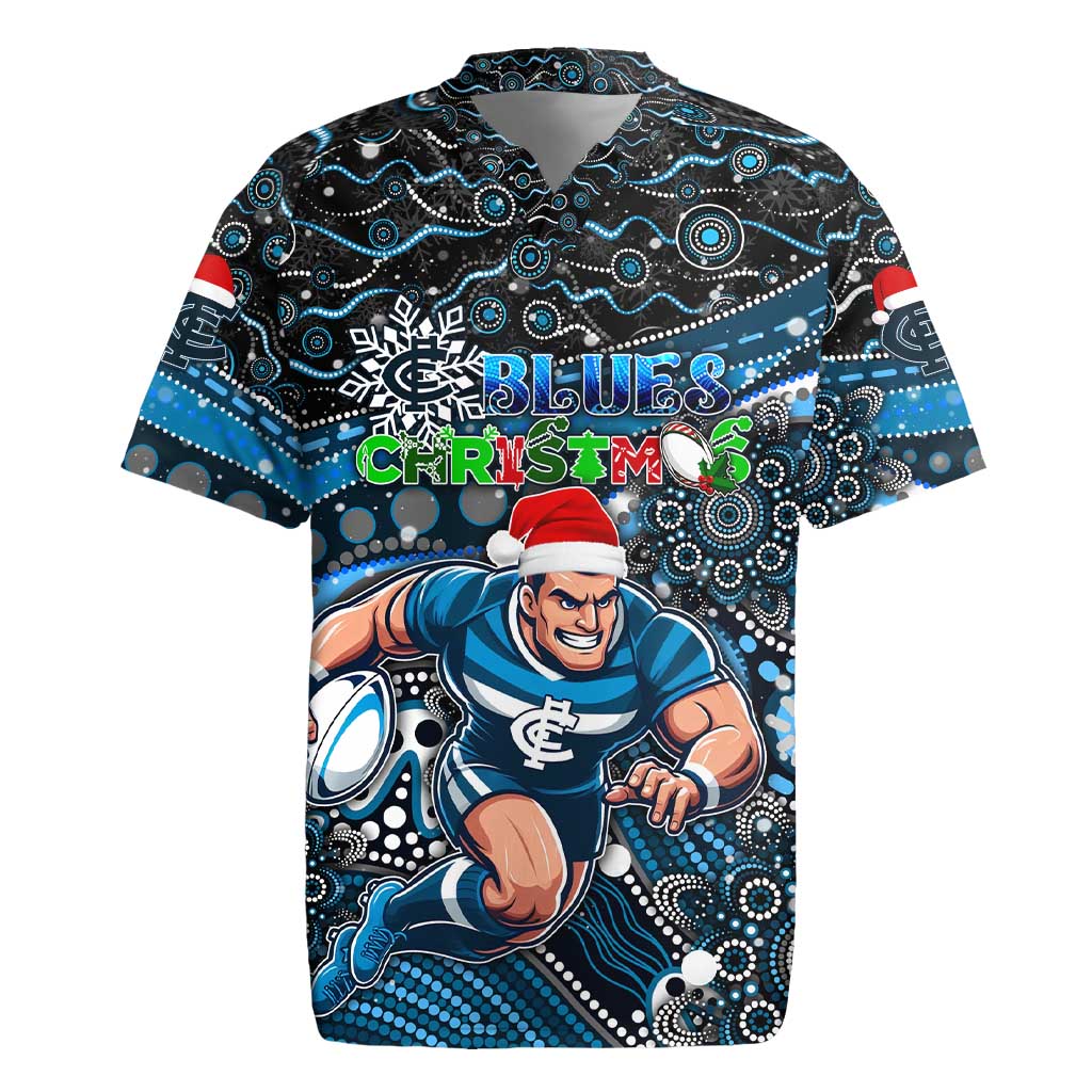 Merry Christmas AFL Carlton Blues Rugby Jersey Aboriginal Santa Football Mascot