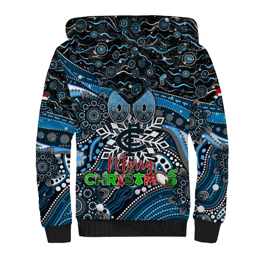 Merry Christmas AFL Carlton Blues Sherpa Hoodie Aboriginal Santa Football Mascot