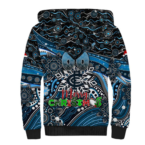 Merry Christmas AFL Carlton Blues Sherpa Hoodie Aboriginal Santa Football Mascot