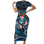 Merry Christmas AFL Carlton Blues Short Sleeve Bodycon Dress Aboriginal Santa Football Mascot