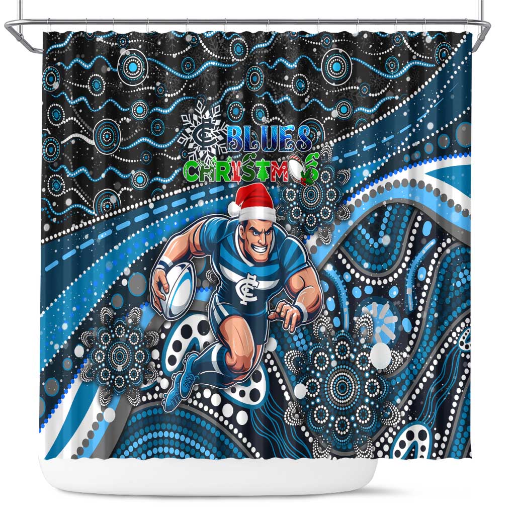 Merry Christmas AFL Carlton Blues Shower Curtain Aboriginal Santa Football Mascot