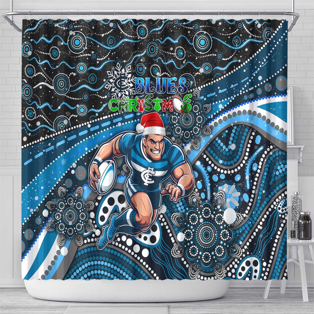 Merry Christmas AFL Carlton Blues Shower Curtain Aboriginal Santa Football Mascot