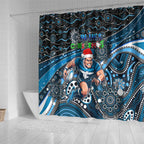Merry Christmas AFL Carlton Blues Shower Curtain Aboriginal Santa Football Mascot