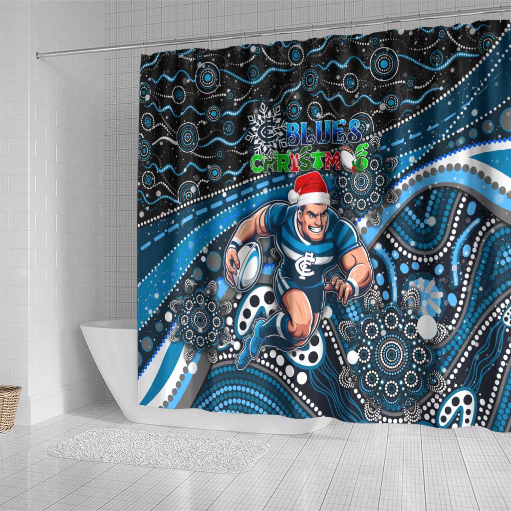 Merry Christmas AFL Carlton Blues Shower Curtain Aboriginal Santa Football Mascot