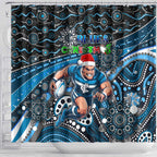 Merry Christmas AFL Carlton Blues Shower Curtain Aboriginal Santa Football Mascot