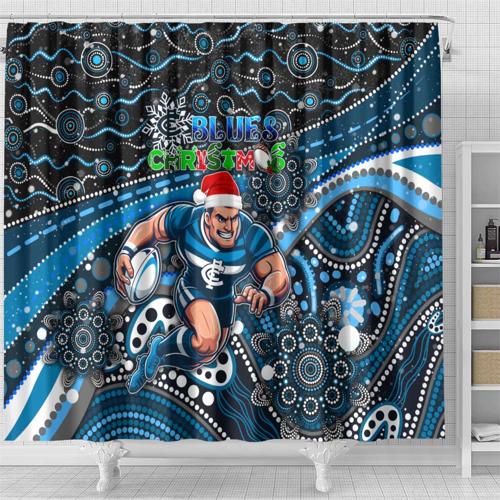 Merry Christmas AFL Carlton Blues Shower Curtain Aboriginal Santa Football Mascot