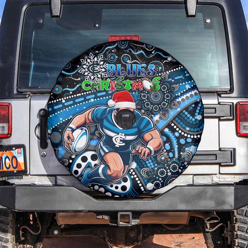 Merry Christmas AFL Carlton Blues Spare Tire Cover Aboriginal Santa Football Mascot