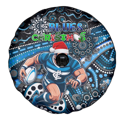 Merry Christmas AFL Carlton Blues Spare Tire Cover Aboriginal Santa Football Mascot