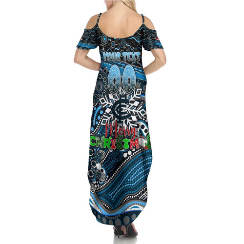 Merry Christmas AFL Carlton Blues Summer Maxi Dress Aboriginal Santa Football Mascot