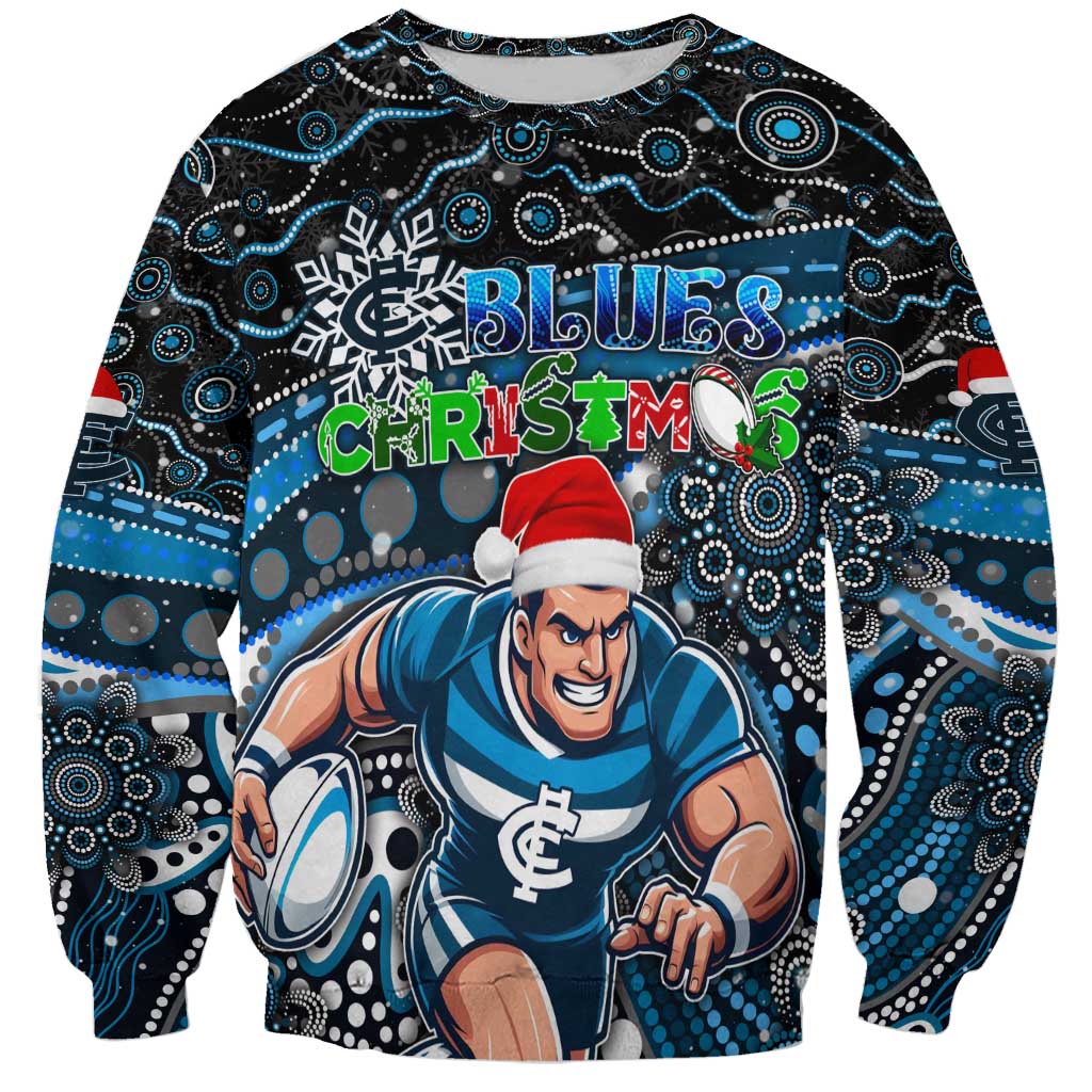 Merry Christmas AFL Carlton Blues Sweatshirt Aboriginal Santa Football Mascot