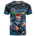 Merry Christmas AFL Carlton Blues T Shirt Aboriginal Santa Football Mascot