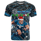Merry Christmas AFL Carlton Blues T Shirt Aboriginal Santa Football Mascot